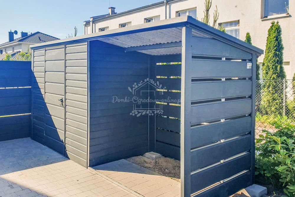 Schowek Domek Ogrodowy 2,5x1,5m Wiata 2,2m Antracyt Dach spad  ID644