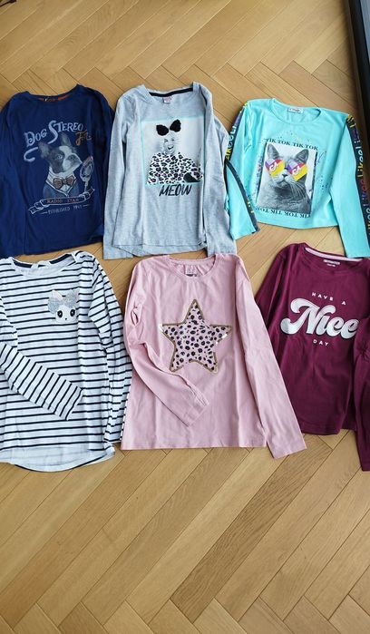 Zestaw koszulek z krótkim rękawem t-shirt paski cekiny królik 134/140