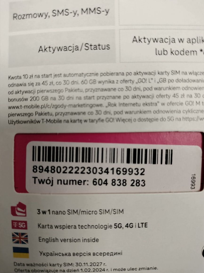 Złoty numer, łatwy numer, Starter T-Mobile