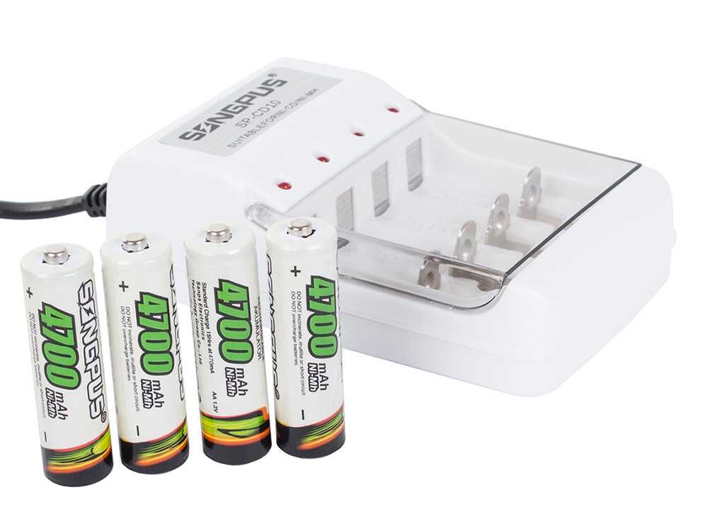 Songpus ładowarka akumulatorków AA/AAA + 4 szt akumulatorów 4700 mAh