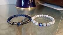 Pulseira Olho Tigre Azul & Hematita & Branco Howlita & Olho Turco