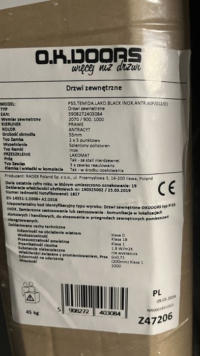 Drzwi zewnetrzne zloty dąb i antracyt