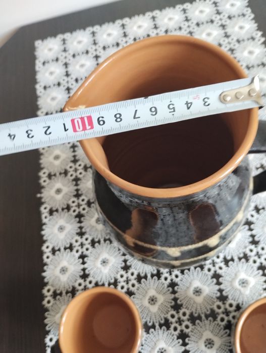 Komplet filiżanek z dzbankiem PRL gliniany na Święta