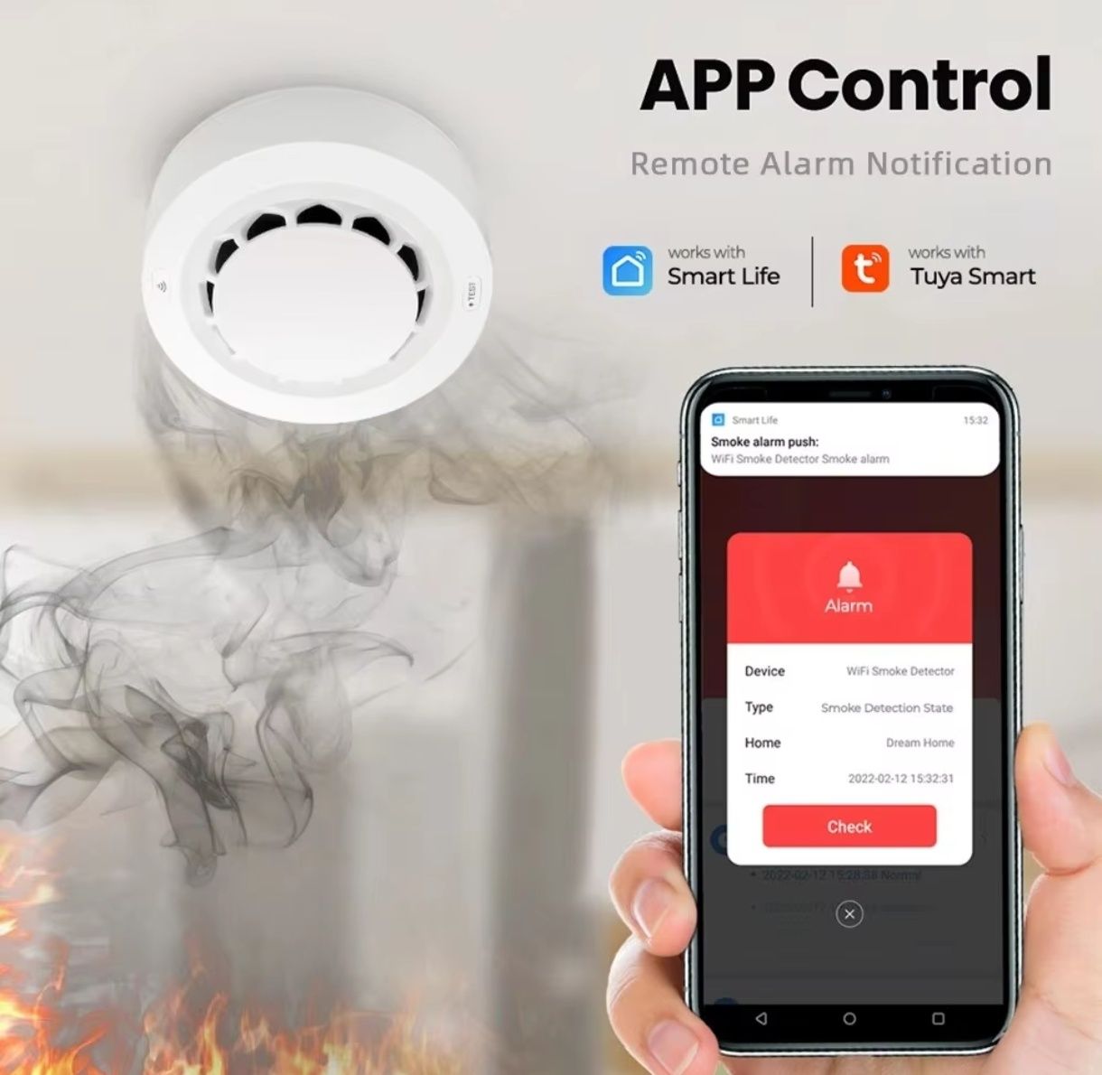 Czujnik dymu WiFi Smart Home z Alarmem