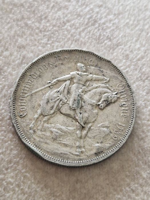 Moeda de prata 10 escudos 1928 batalha de Ourique