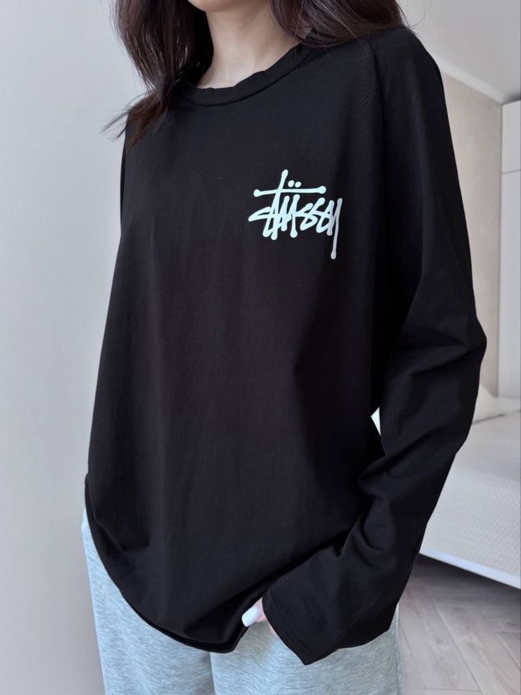 Жіноча кофта лонгслів Stussy біла чорна 42-46 S-M Турецький кулір