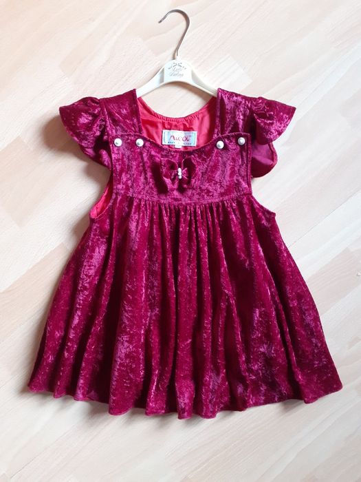 Piękna sukienka 110/116 wizytowa, galowa, welurowa bordowa