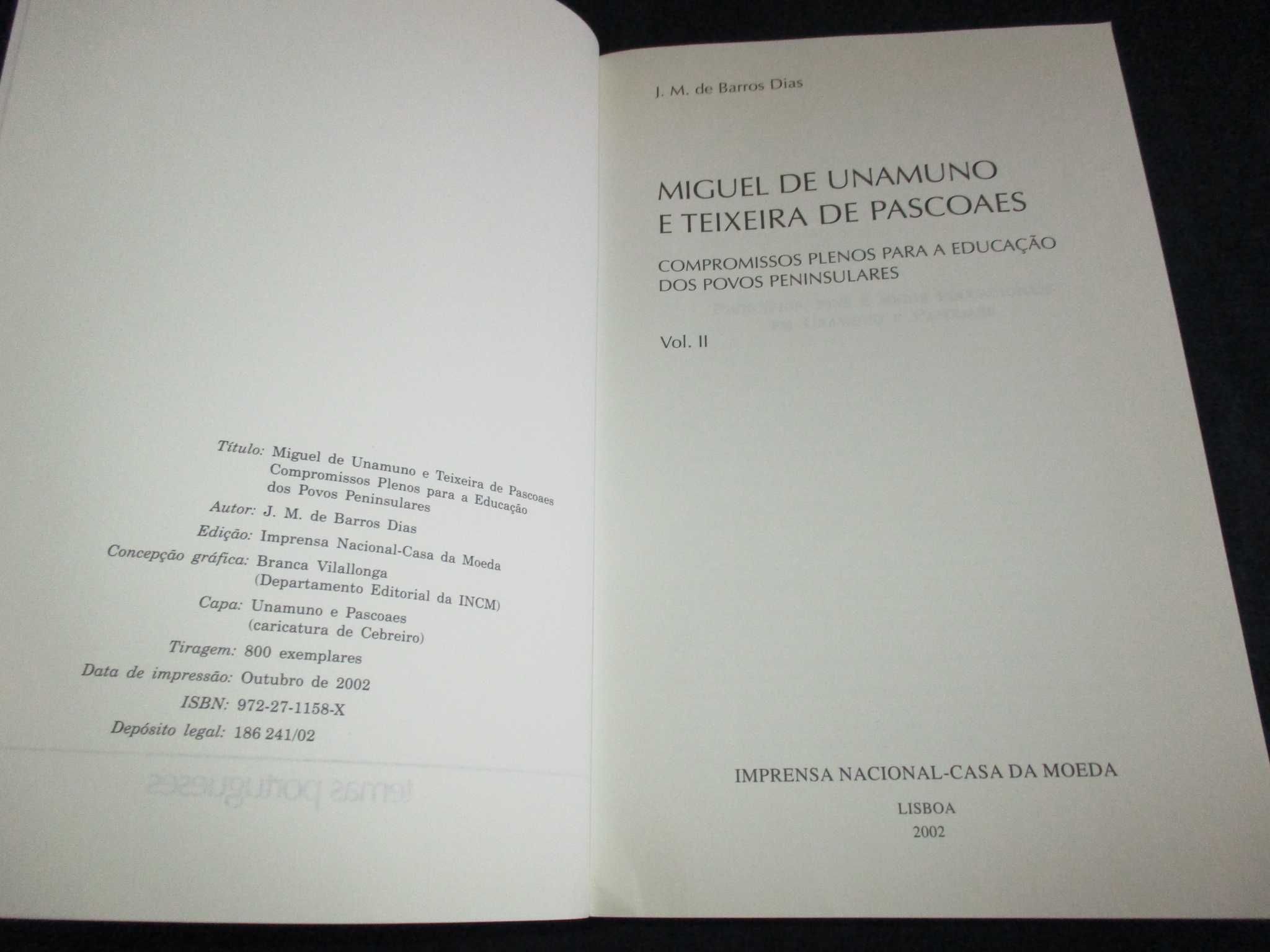 Livros Miguel de Unamuno e Teixeira de Pascoaes Temas Portugueses INCM