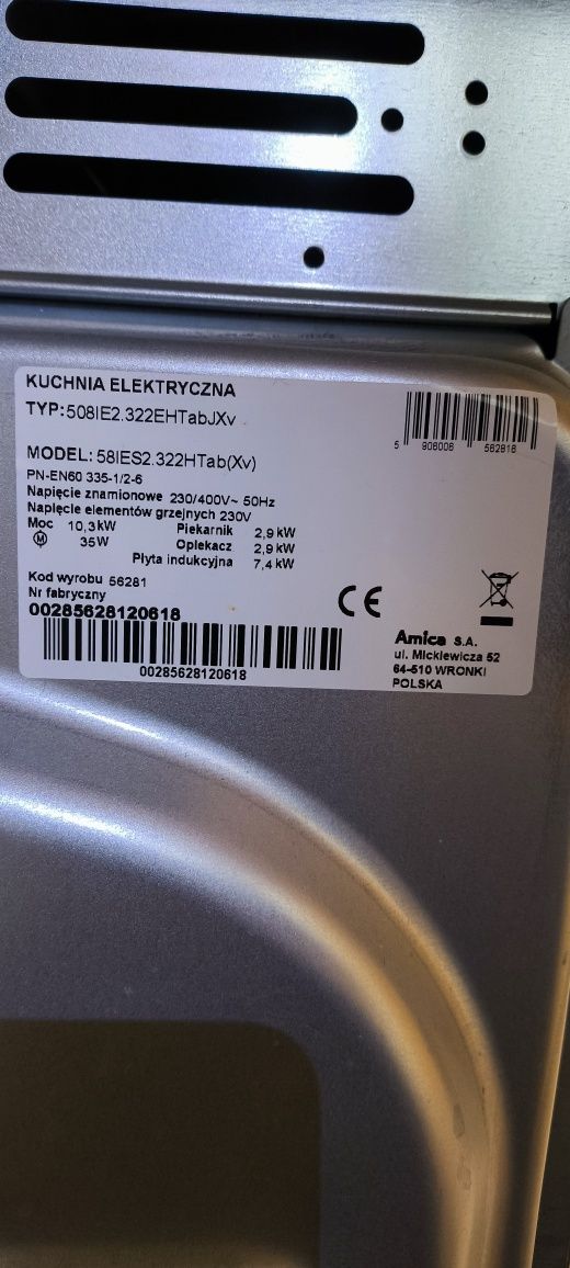 Kuchnia indukcyjna wolnostojąca