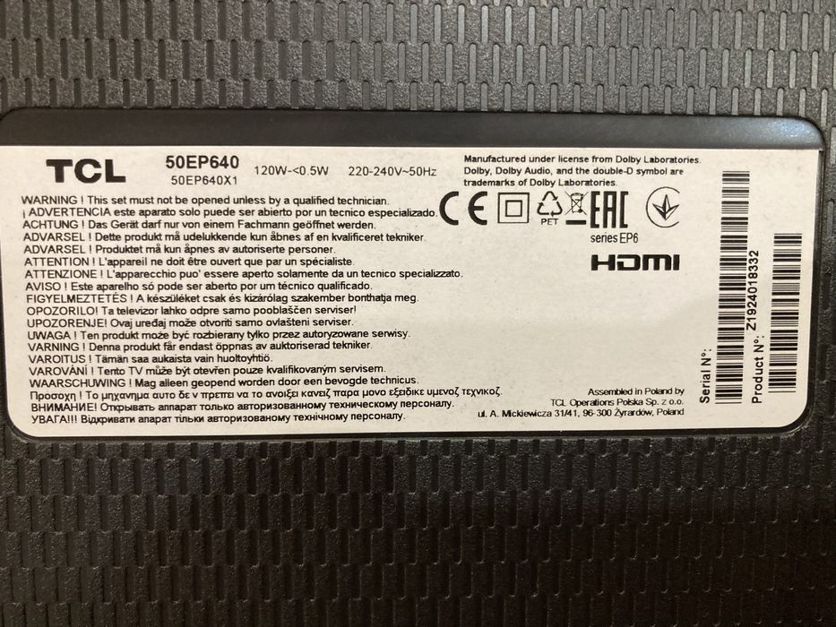 Смарт ТВ 50  дюймів, модель TCL 50EP640, Android 9