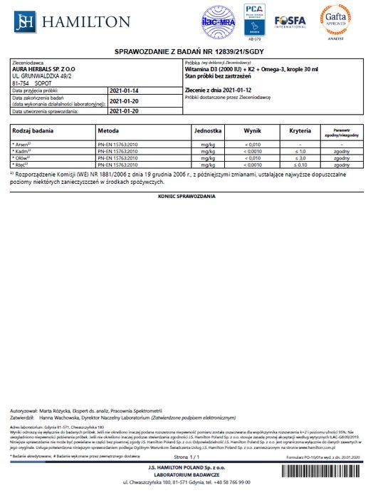 Witamina D3 2000 IU + K2 + Omega-3, krople 30 ml