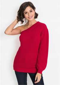 *B.P.C sweter czerwony na jedno ramię ^36/38
