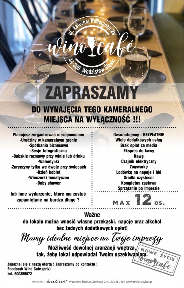 Lokal do wynajęcia na wyłączność - imprezę, urodziny, szkolenia