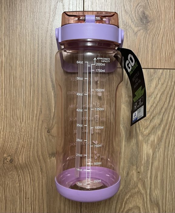 Bidon butelka na wodę XXL 2l rożowa poręczna