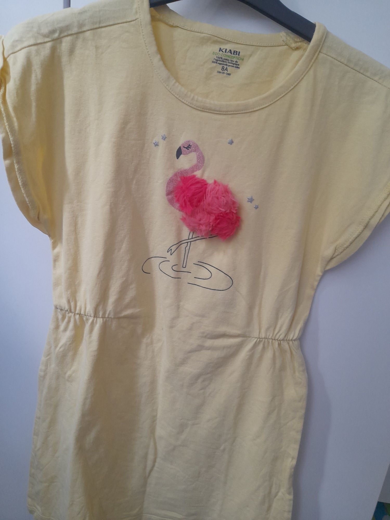 Letnia sukienka flamingi 3d żółta rozm.122-128