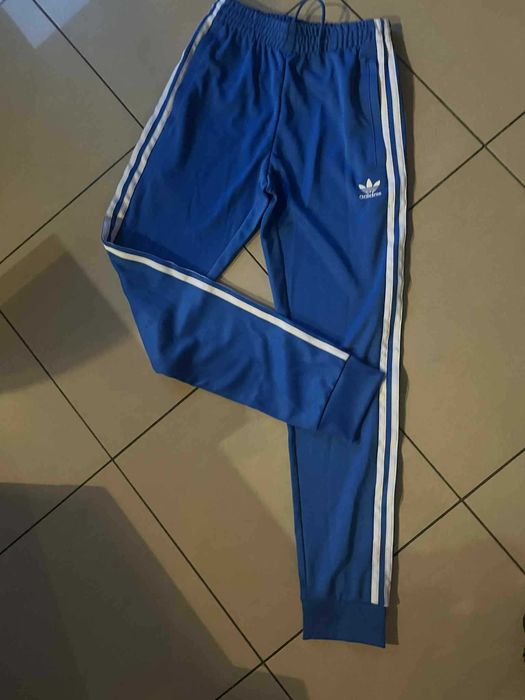 Spodnie dres Adidas Straight Leg Full-Length Slim Fit  XS niebieskie