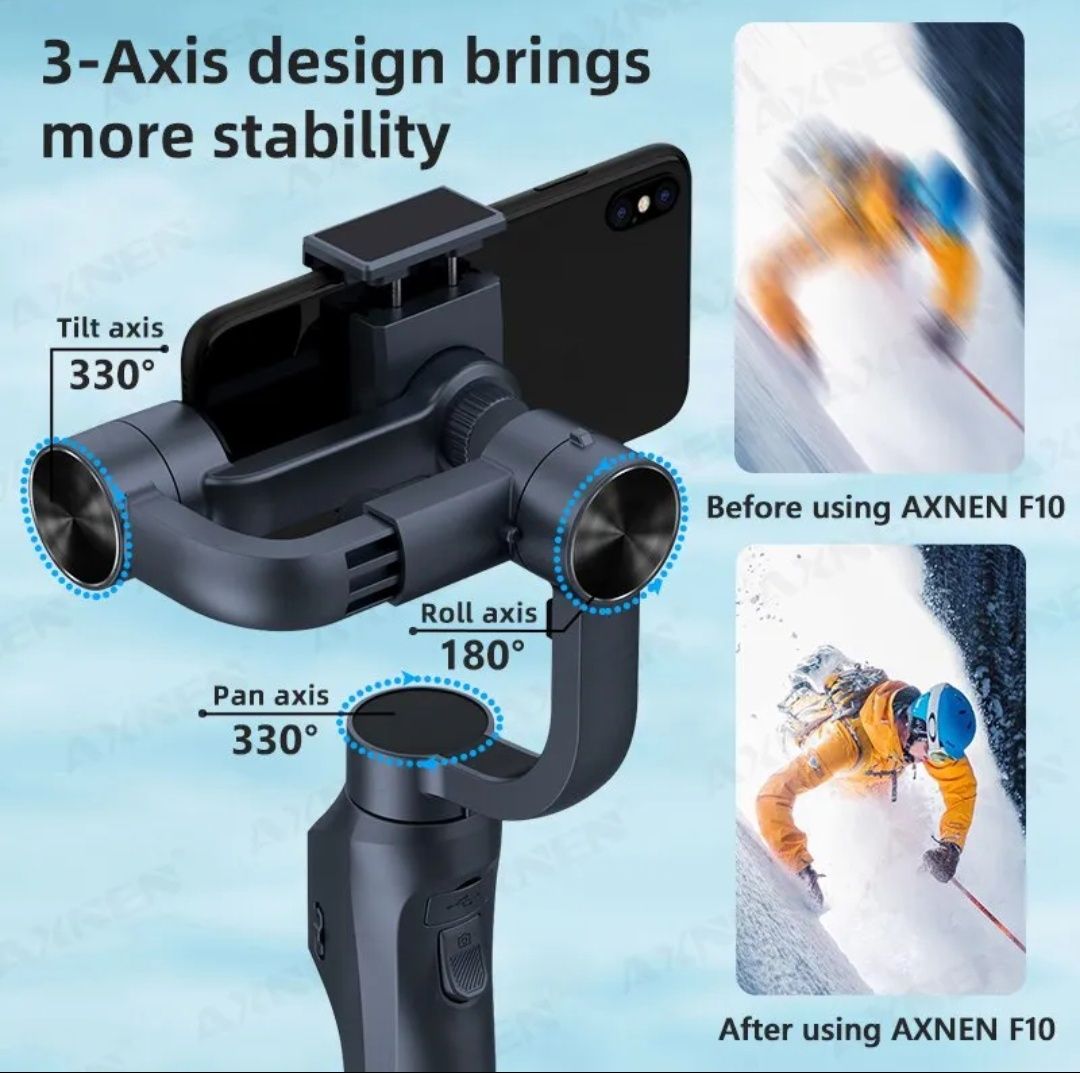 Стабилизатор 3-Axis Gimbal F10 pro,для смартфонов,экшен камер,стедикам