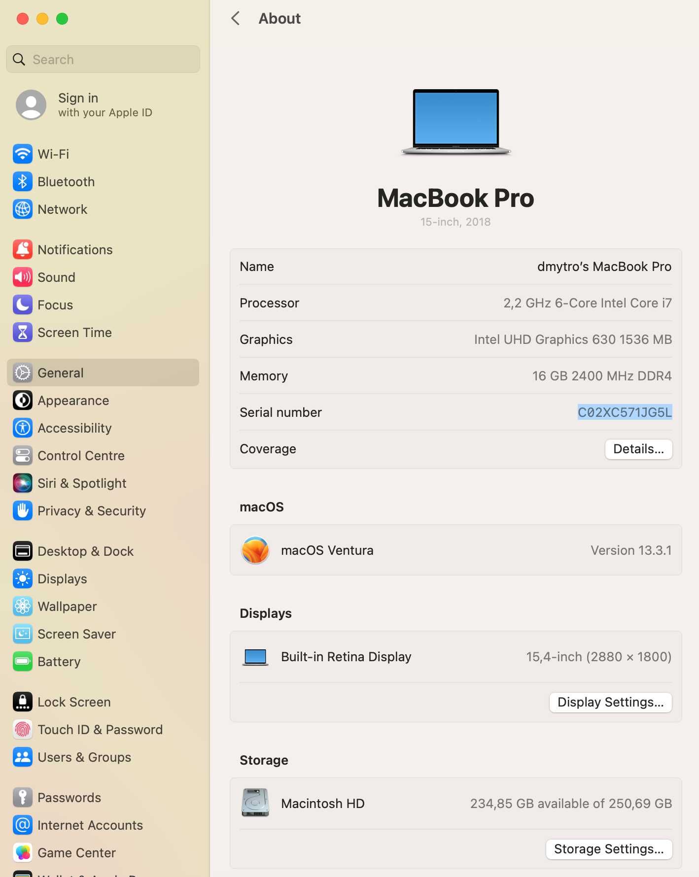 Ноутбук Apple MacBook Pro 15"  2018