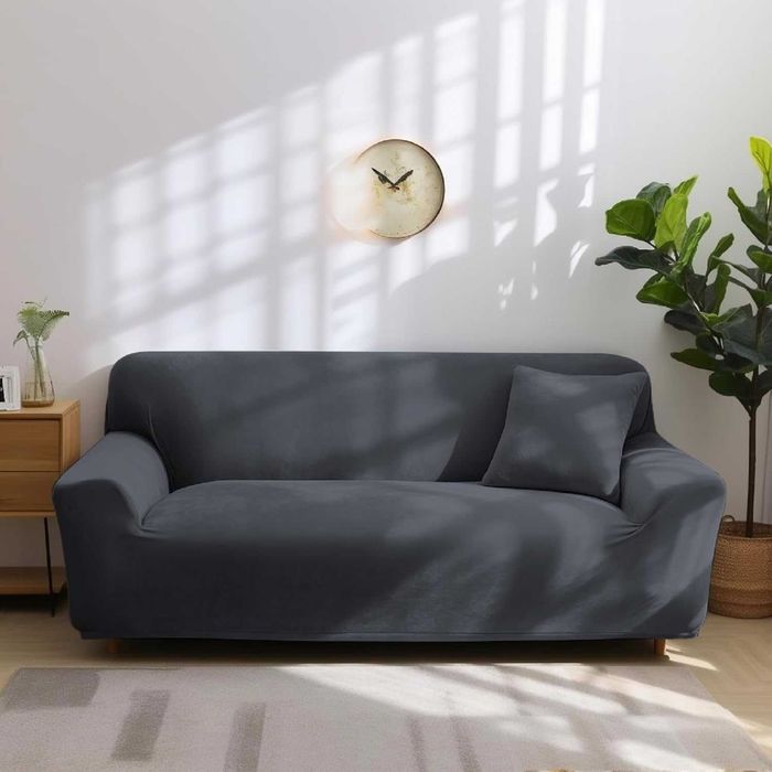 Pokrowiec na sofę kanapę + poszewka- welurowy plusz ANTRACYT-Nakihouse