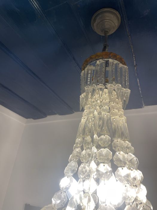 Lustre grande candeeiro de tecto pedras tangerina