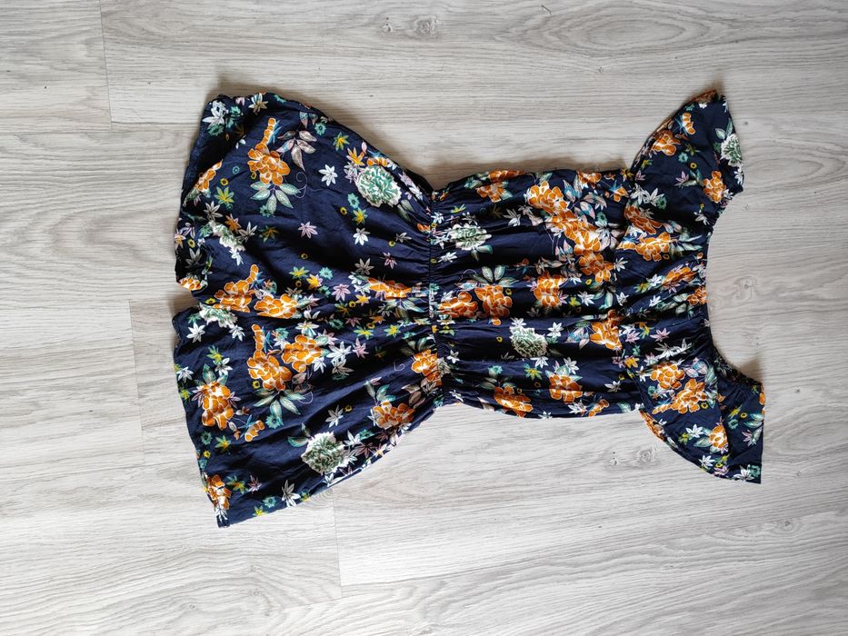 Granatowy kombinezon damski w kwiaty vintage