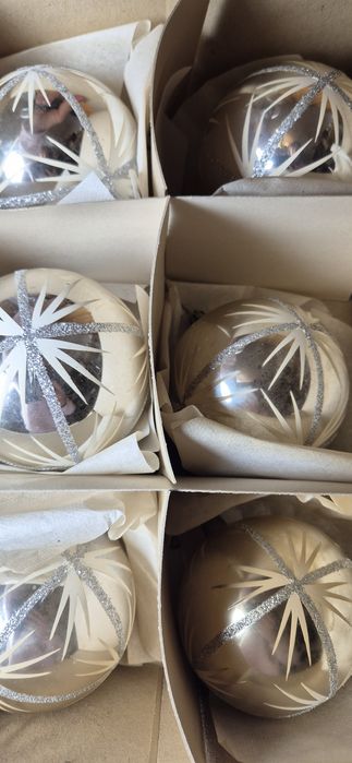 Piękne stare duże szklane bombki choinkowe PRL kule komplet