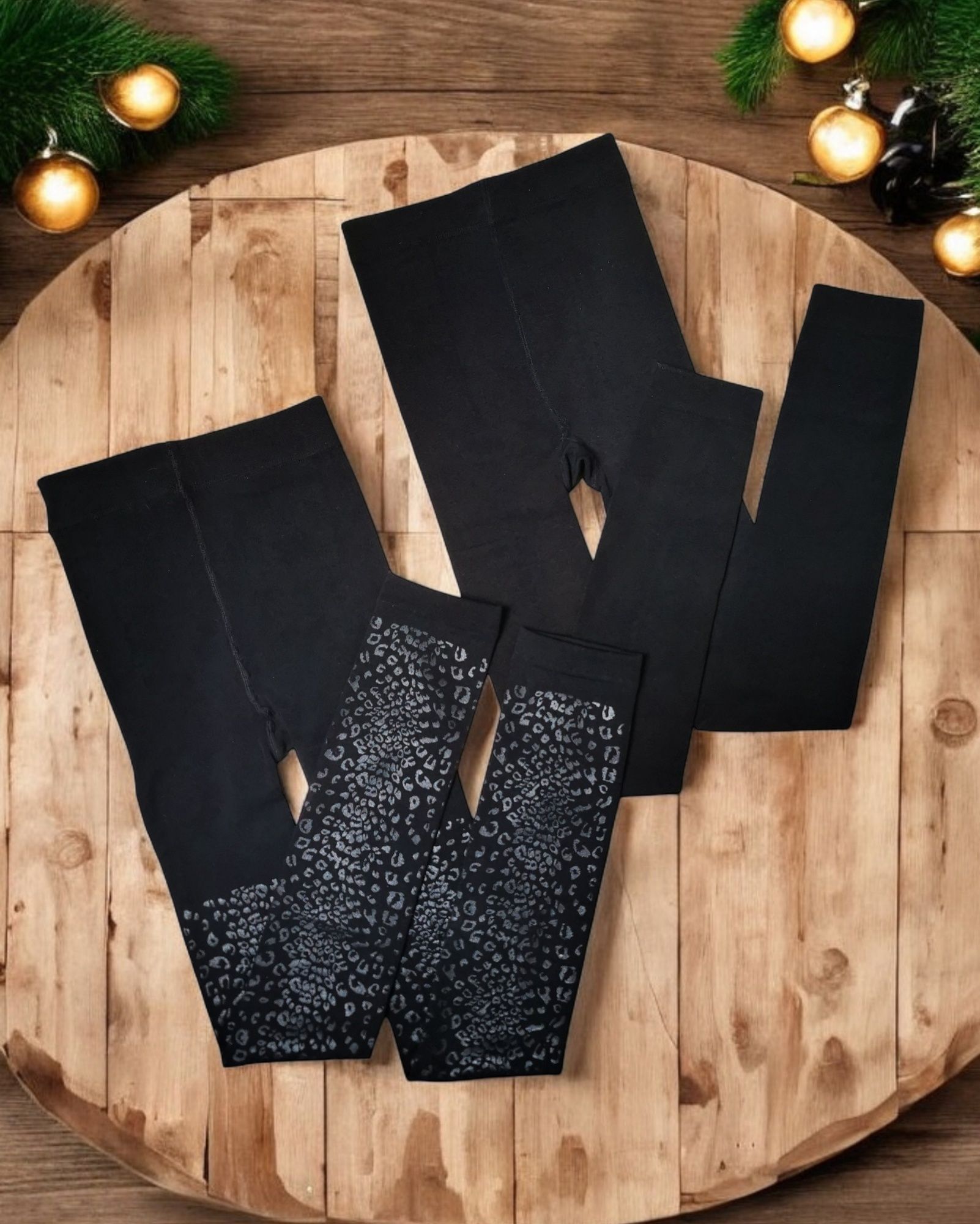 Czarne Legginsy Grube Rajstopy Dwie Pary 2-pack Bawełna Retro Gothic