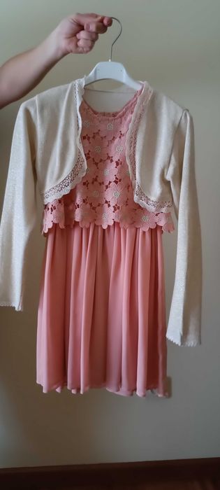 Conjunto "Vestido Mayoral + Bolero Branco e Cores" impecável!