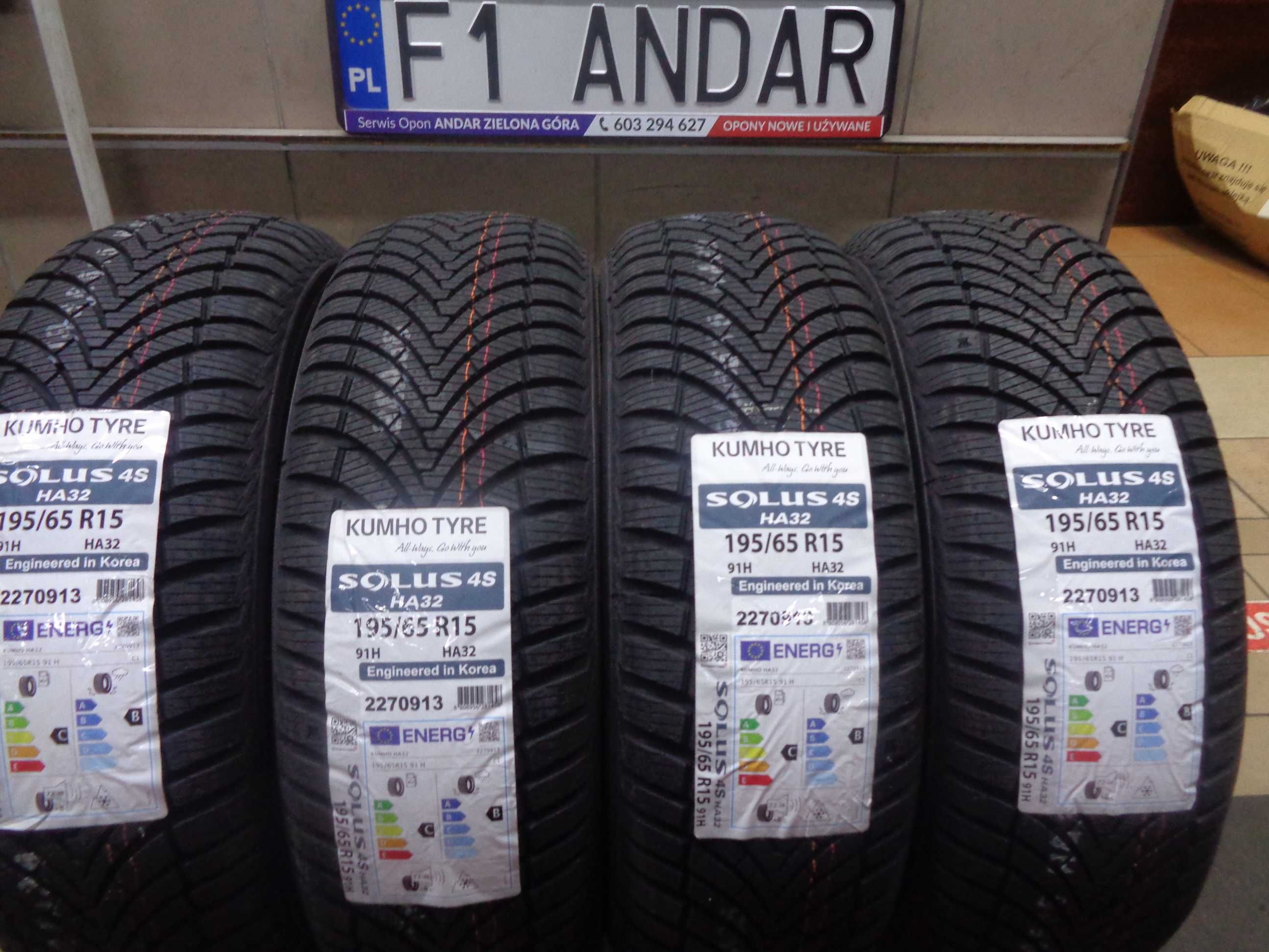 195/65R15 KUMHO Solus 4S HA32 , Nowe Opony Całoroczne , ADAC Ranking
