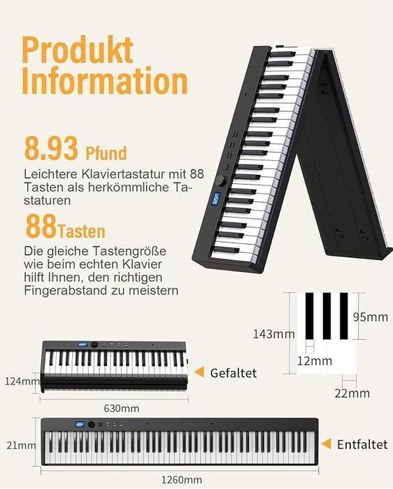 Składany Keyboard Pianino Fortepian z 88 Klawiszami MIDI Bluetooth
