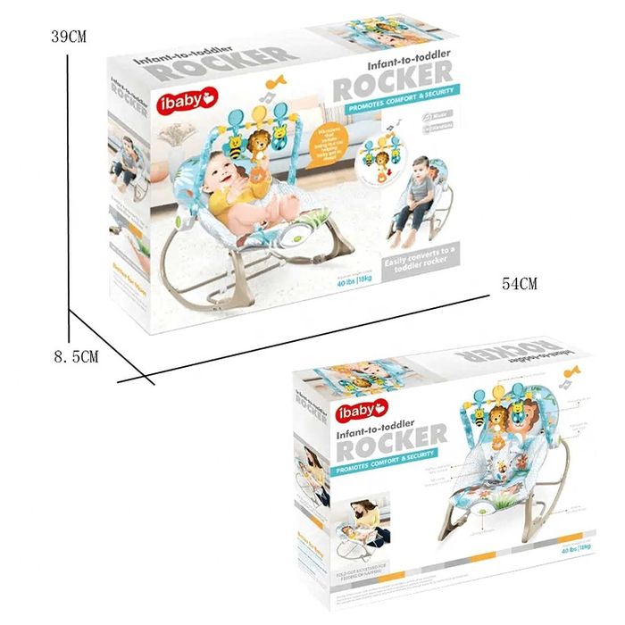 Leżaczek bujaczek dla dzieci niemowląt niebieski grzechotki wibracje