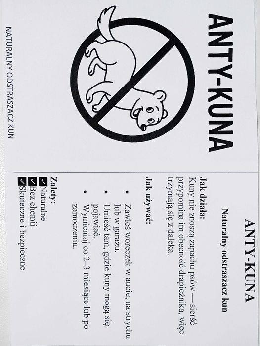 Naturalny i Ekologiczny Odstraszacz Kun Skuteczna Antykuna! Sierść