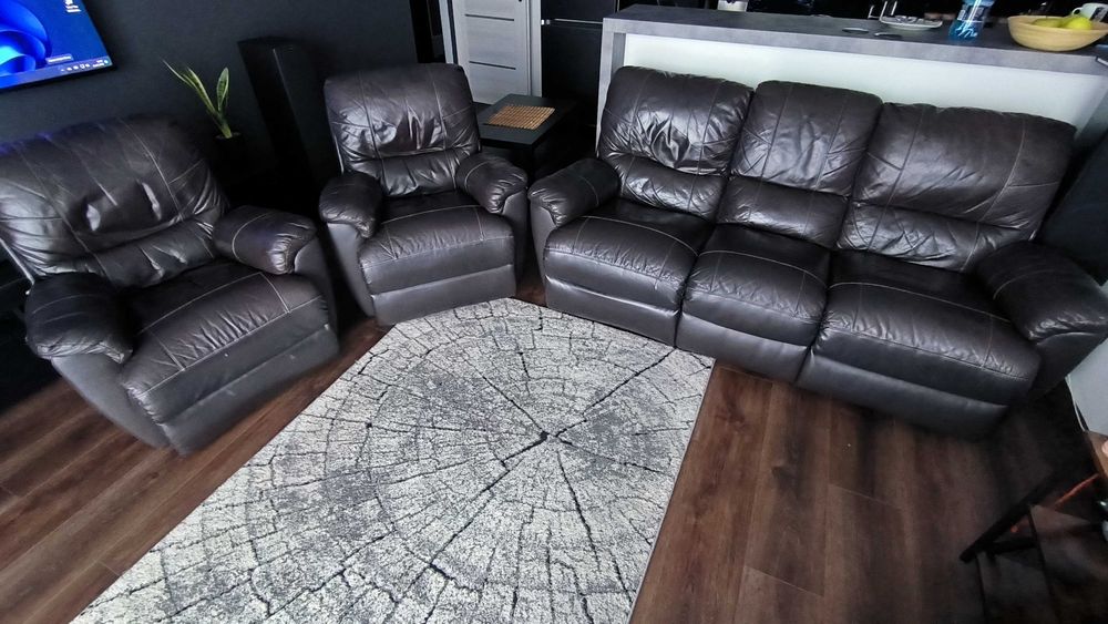 Wypoczynek zestaw skórzany z funkcją RELAX sofa i dwa fotele 3+1+1