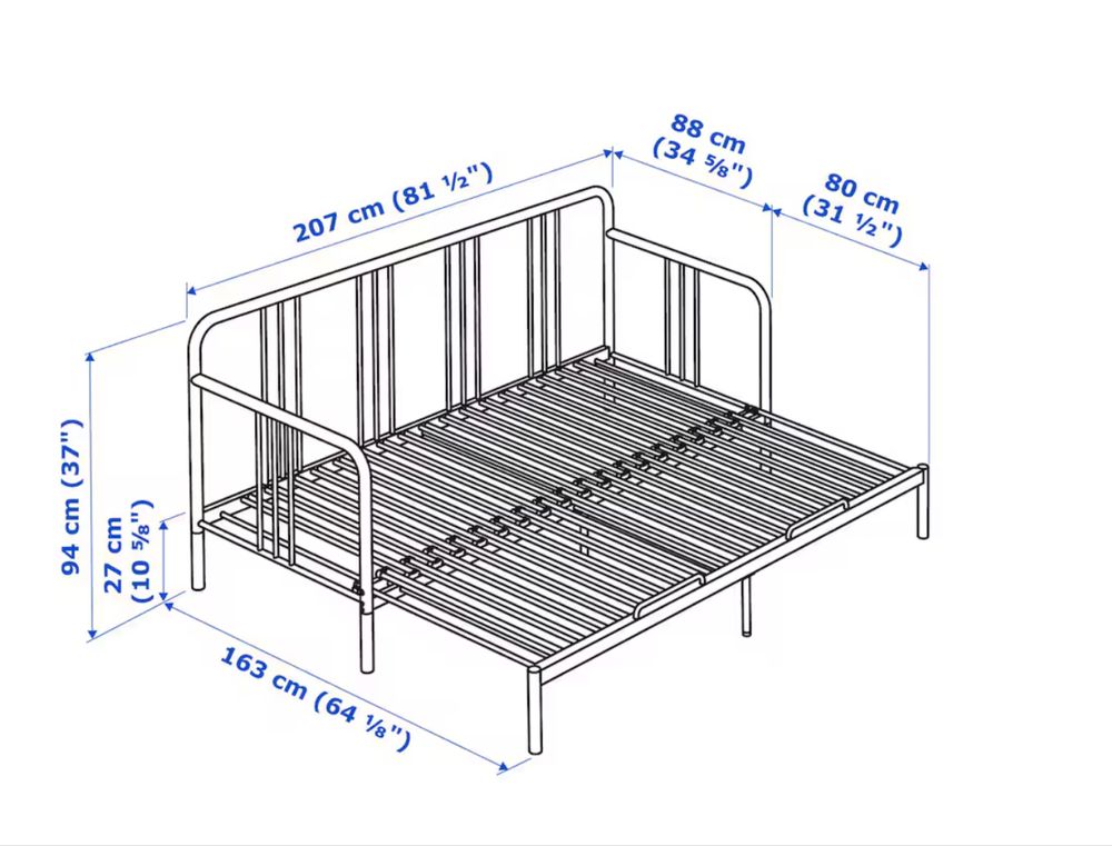 Łóżko leżanka sofa + dwa pudelka czarna metalowa Fyresdal Ikea