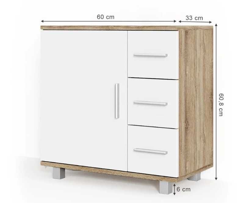 Szafka Pod Umywalkę Vicco Ilias 60x60,8 Cm Sonoma Biała Łazienkowa