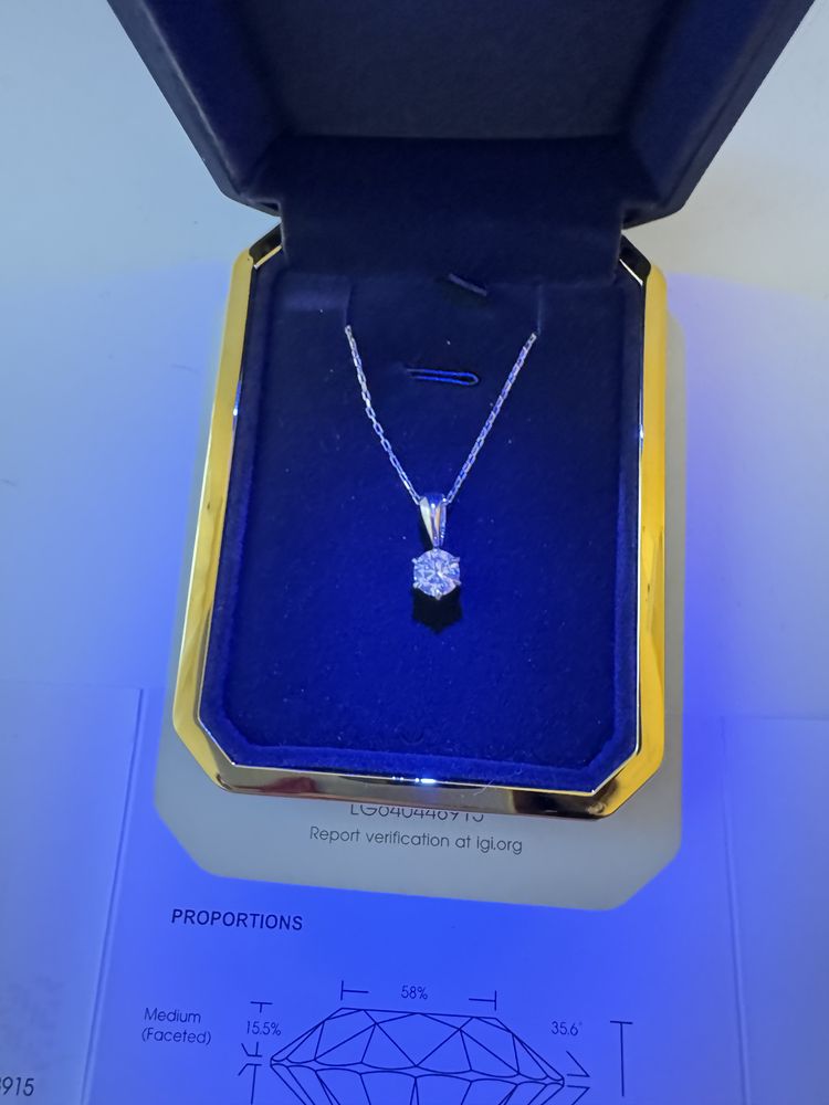 Zawieszka/wisiorek 585 z diamentem/brylantem 1ct VS1 E, certyfikat IGI