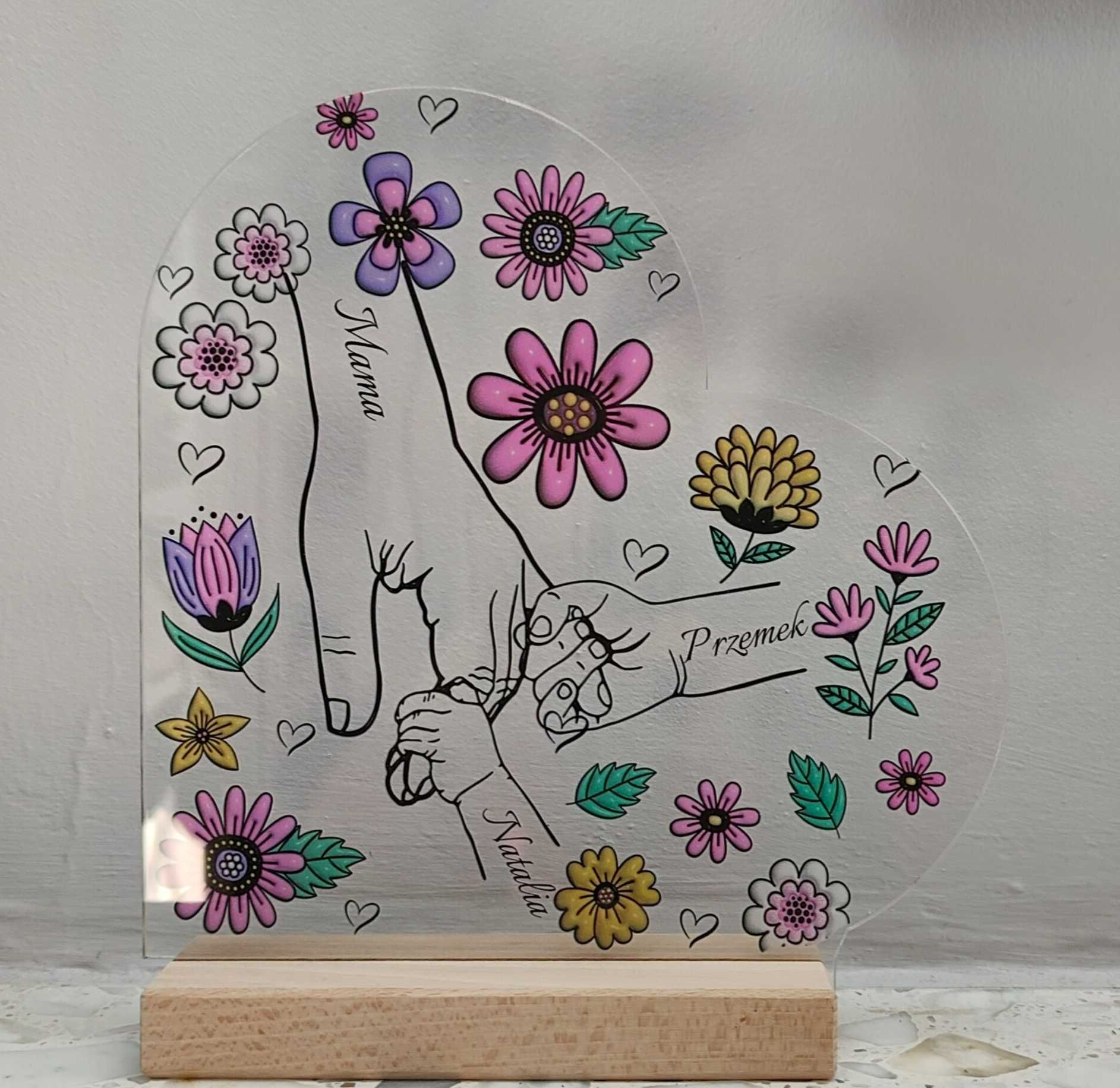 Statuetka serce dzień mamy taty dłonie 1-6 dzieci rodzic kwiaty 3D ple