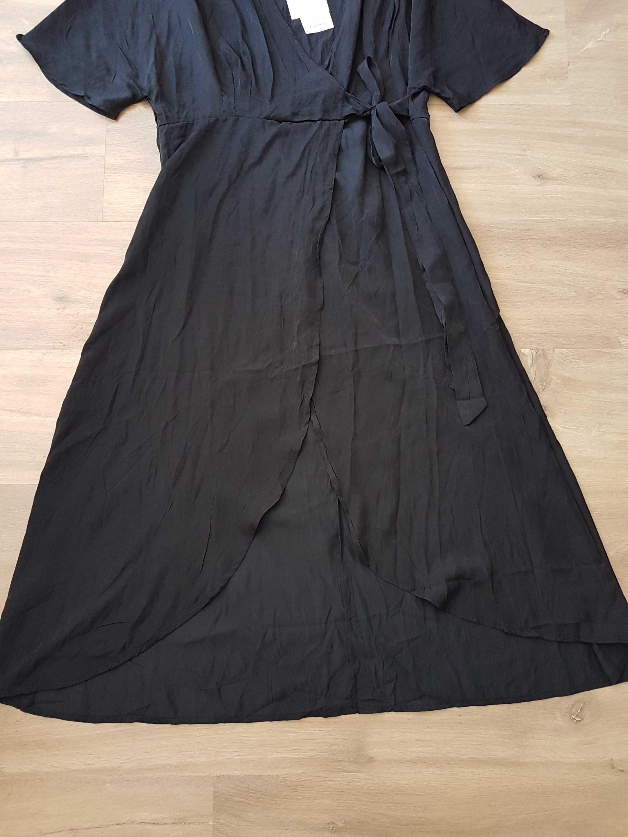 KOANDAILY nowa czarna sukienka z połyskiem na zakładkę roz. XL