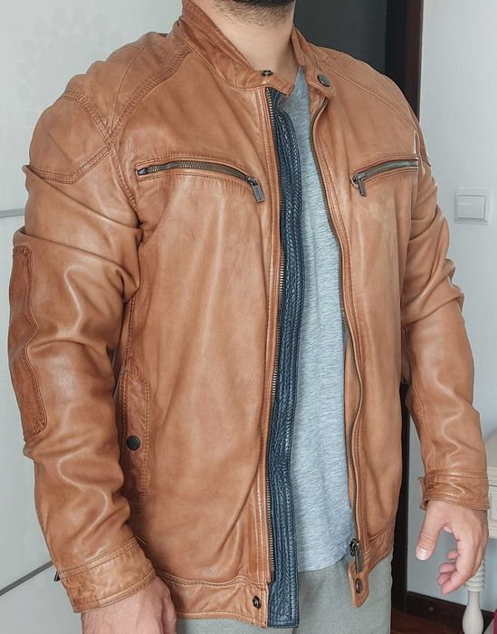 Casaco castanho pele genuína - Massimo Dutti