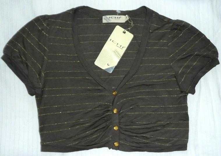 ICHI 36 38 NOWA bluzka t-shirt khaki złota nić