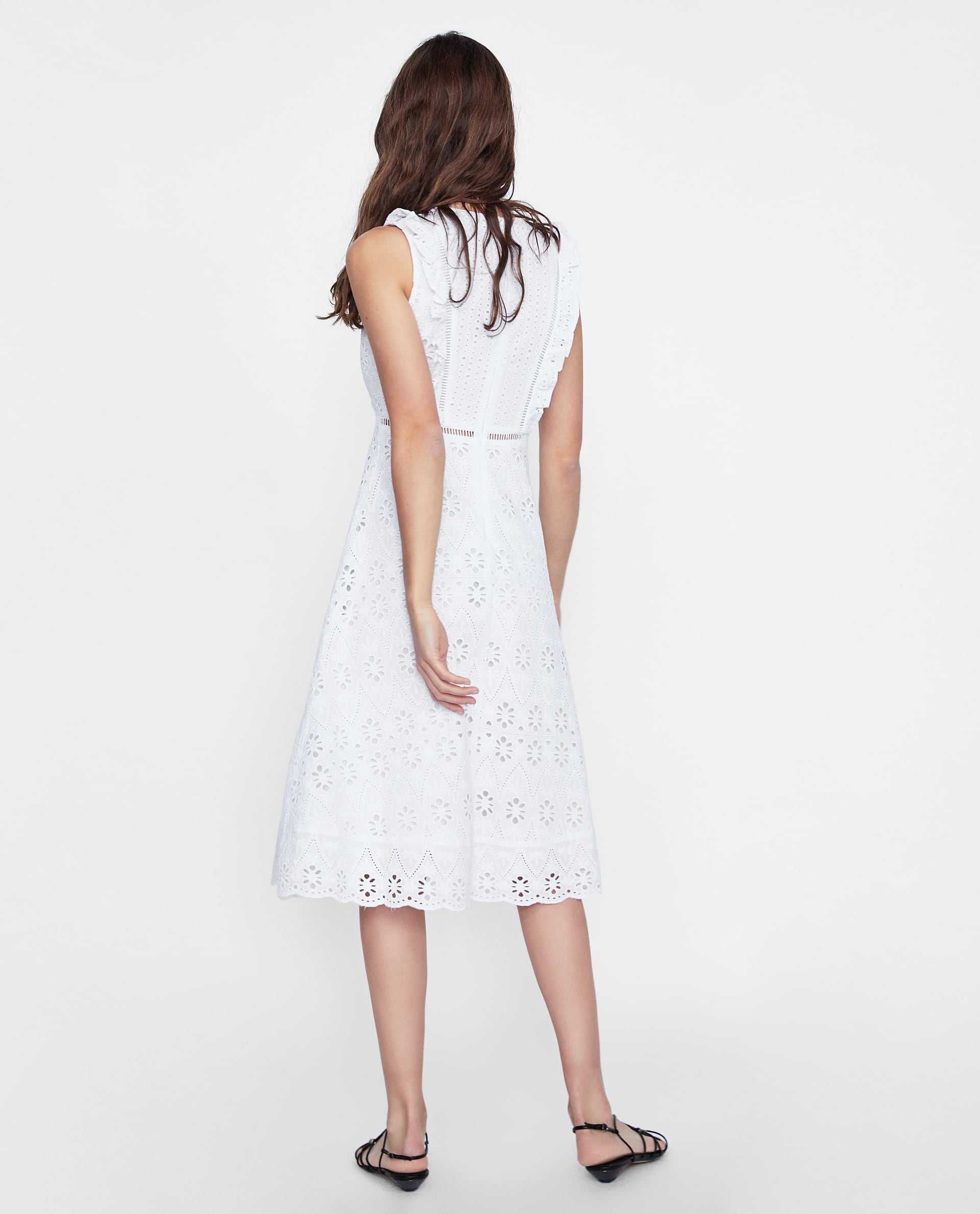 Sukienka biała haft ang. bawełna Zara