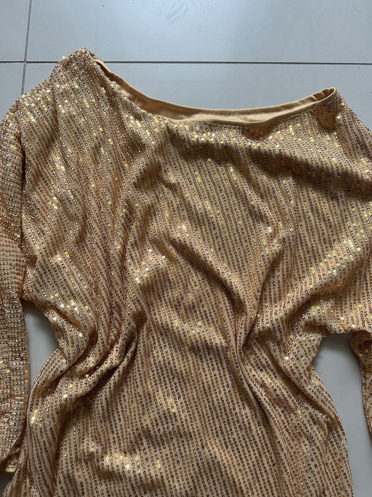 Sukienka cekiny asymetryczna złota rozmiar XL nowa