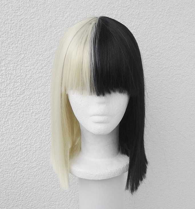 Dye split SIA Cosplay wig blond czarna peruka z prostą grzywką krótka
