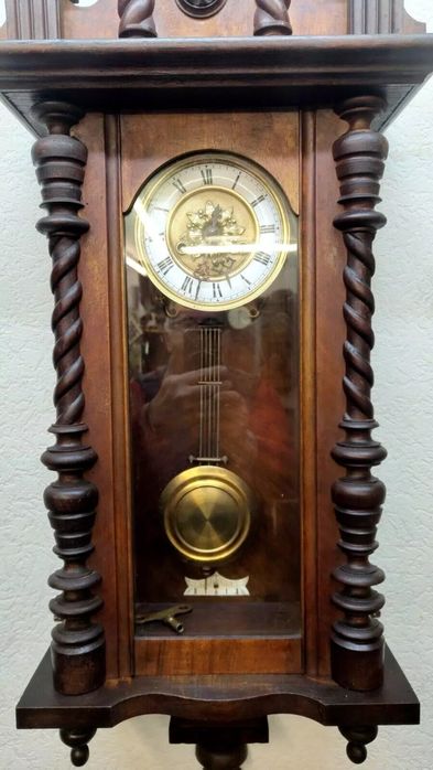 Antyk, duży zegar ścienny z wahadłem  Gustav Becker  Silesia