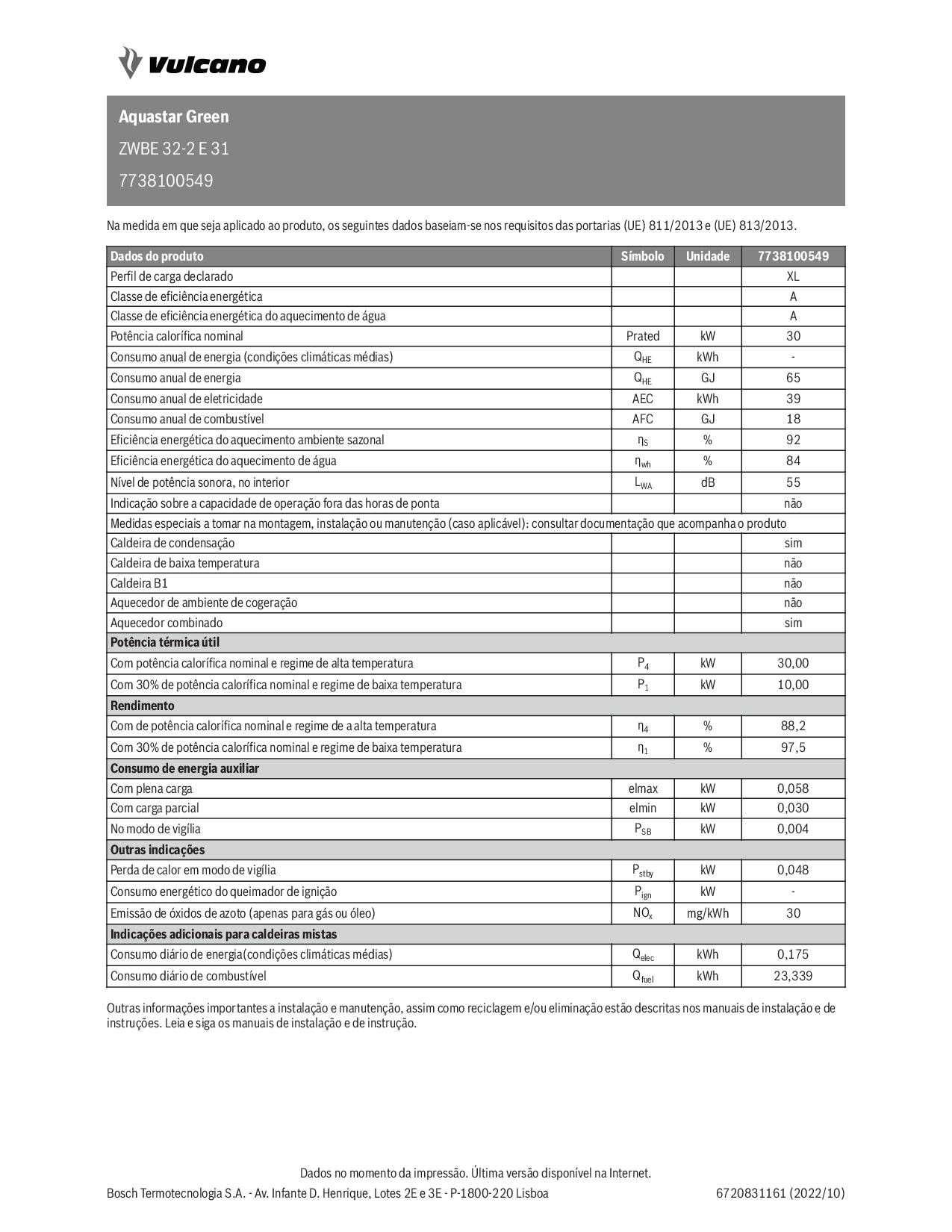 Caldeira de Condensação a Gás Vulcano - Aquastar Green ZWBE 32-2 E