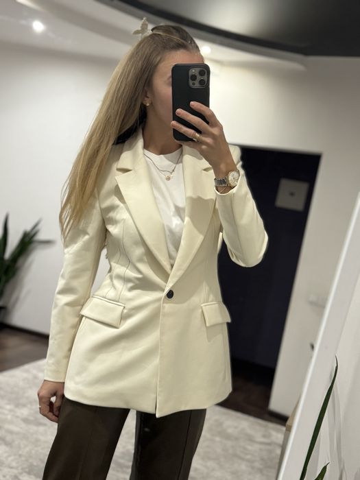 Жакет zara молочний білий піджак блейзер