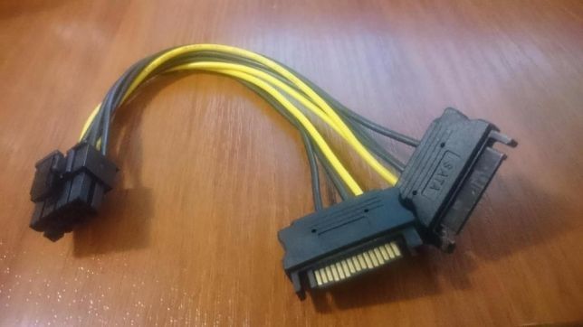Переходник 20 см 2 х 15 pin SATA->8 pin (6+2) gpu PCI-E удлинитель
