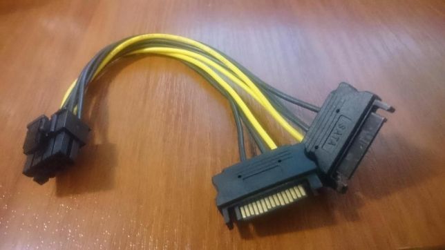 Переходник 20 см 2 х 15 pin SATA->8 pin (6+2) gpu PCI-E удлинитель