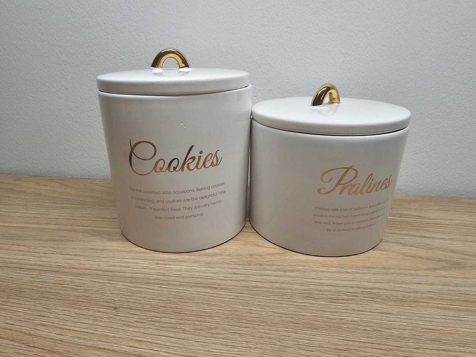 Pojemniki do przechowywania, 2 sztuki, ceramiczne, biao-złote, zestaw