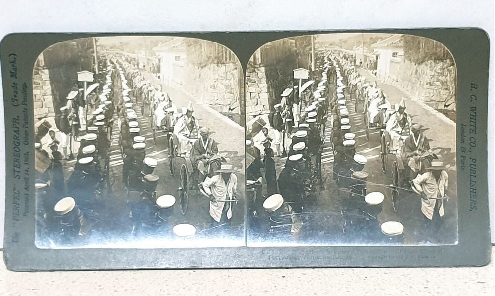 Rara antiga estereofotografia - Funeral oficiais assasinados Hiroshima